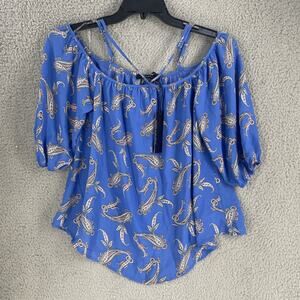 Heart Soul blouse Blue Sz Medium Strappy Balloon Sleeve Flowy